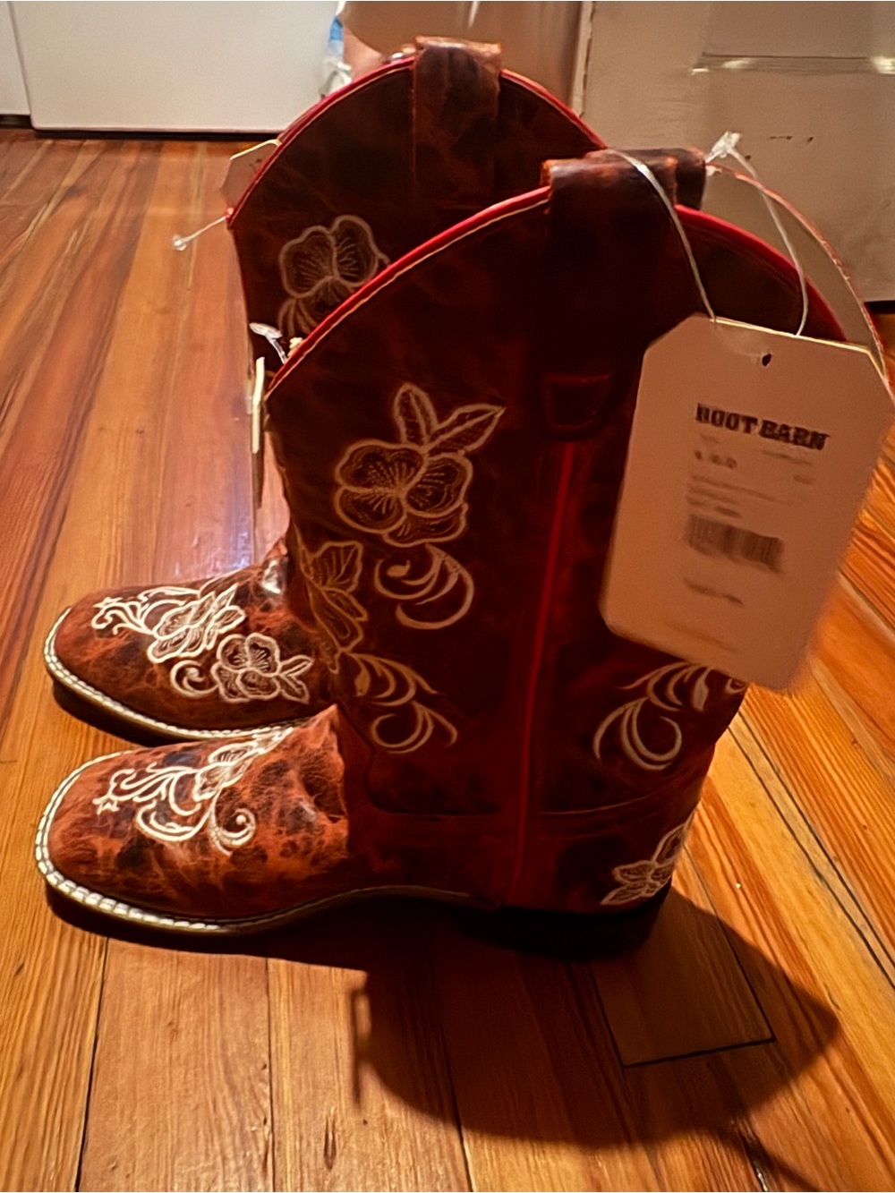 Red Floral Embroidered Western Boots